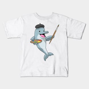 Dolphin as Painter with Paint brush & Colour Kids T-Shirt